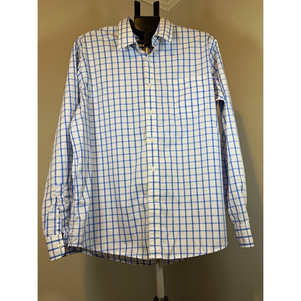 Dockers Men's XL Blue/White Check Pocket Point Collar Button-Up LS Shirt